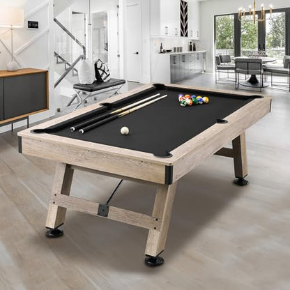 Happybuy 7ft Pool Table, Adjustable Legs Billiard Table Set, Includes Balls, Cues, Chalks, Brush, Wood Finish with Black Cloth, Perfect for Family Game Room