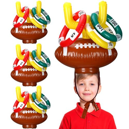 RoundFunny 4 Sets Football Goal Post Ring Toss Game Inflatable Toss Game Sport Include 4 Goal Post Hat and 12 Ring for Birthday Family Indoor Outdoor Sports Graduation Party Games Supplies