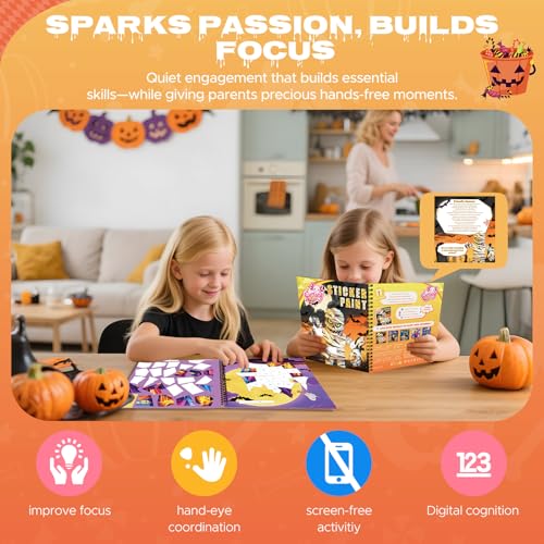 4PCS Paint by Number Sticker Book - Halloween Crafts & Acitivity Puzzles Book for Kids Ages 4-10, Travel Toys for Road Trip & Airplane,Perfect Halloween Gifts & Basket Stuffers for Kids - color: Halloween