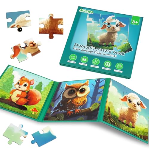 Magnetic Puzzles for Toddlers 3-5 36PCS-3 Animal Themes Magnetic Puzzles for Kids 4-6 Travel Puzzle for Airplane/Car/Road Trip/Gift Toys for 3 4 5 6 Year Old Girls and Boys - color: Squirrel, Owl, Lamb