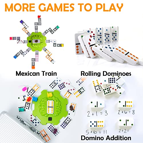 Yinlo Mexican Train Domino Set with Sound Effect, Dominoes Set for Travel, 91 Tiles Double 12 Colored Dominoes Travel Game Set with Aluminum Case - style: Dot with Green Hub