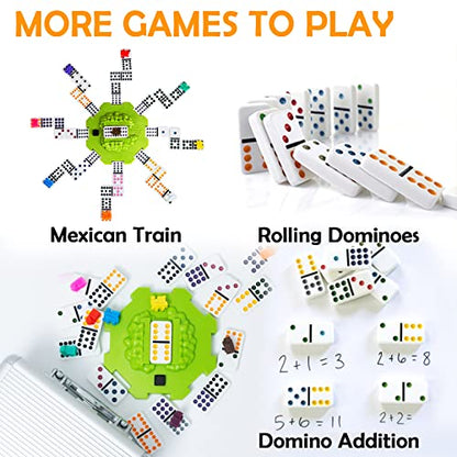 Yinlo Mexican Train Domino Set with Sound Effect, Dominoes Set for Travel, 91 Tiles Double 12 Colored Dominoes Travel Game Set with Aluminum Case - style: Dot with Green Hub