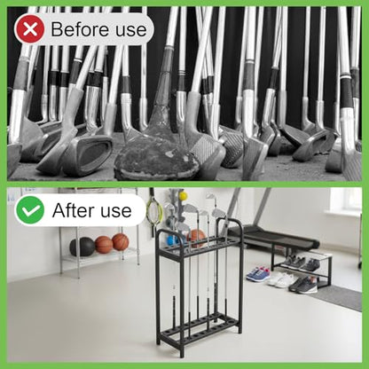 Hicarer 18 Hole Golf Club Holder Metal Golf Club Organizer Stand Rack Putter Stand Display for Indoor and Outdoor Use Home, Black - style: 18 Hole