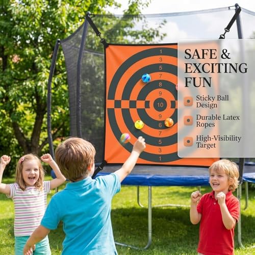 Trampoline Dart Board Toys – Plush Cloth PP 72x72cm | Interactive Adhesive Game Set | Kids Dart Board Sticky Ball Target Wall Game Trampoline Accessory for Home Garden Park Training Club Use