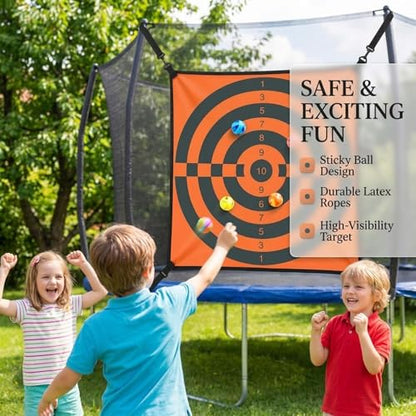 Trampoline Dart Board Toys – Plush Cloth PP 72x72cm | Interactive Adhesive Game Set | Kids Dart Board Sticky Ball Target Wall Game Trampoline Accessory for Home Garden Park Training Club Use