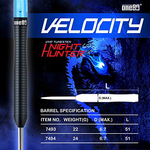 ONE80 90% Tungsten Steel Tip Darts Sets Chameleon, Night Hunter Professional Darts Set - style: Velocity 24g