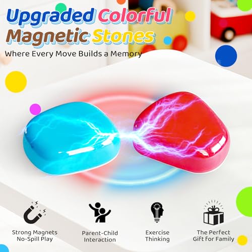 2-in-1 20 Colorful Magnet Game with String and Silicone Mat, Magnetic Stones Game for Kids, Magnetic Chess Set, Puzzle Strategy Games for Family and Party, 2 Player Magnetic Chess Game