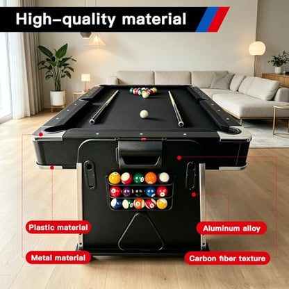 7FT Pool Table Air Hockey Table Ping Pong Table Dining Table Combo,4in1 Multi Game Table with Easy Flip Top,Billiards Table Tennis Set High-Performance Airflow Accessories for Indoor/Outdoor use.