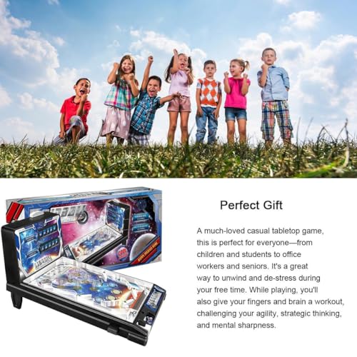 Mini Pinball Machine with LED Lights and Digital Scorekeeper - Portable Desktop Arcade Game for Kids Adults, Fun Office Desk Toy and Party Favor
