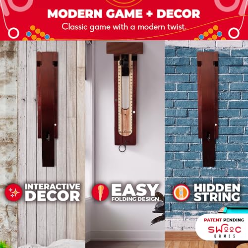 SWOOC Games® - Hideaway Hook and Ring Game On A String - Weather Resistant & Easy Setup - Man Cave Games - Wall Activity for Game Room - Wall Ring Toss Fun for Adults - Bar Activity