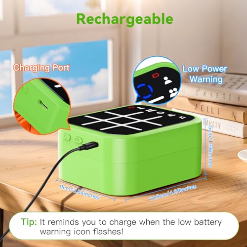 Rechargeable Tic Tac Toe Game Box with 5 Fun Brain Memory Games, Electronic Touchscreen Handheld Game, Portable Digital Puzzle Board Travel Toy, Gifts Choice for Kids and Adults (Green)