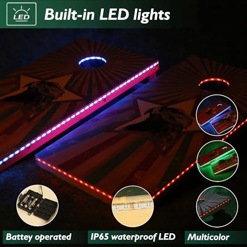 LED Cornhole Board Set 4FTx2FT Solid Wood Regulation Size Cornhole Set with LED Lights Includes 8 Cornhole Bags for Adults (Eagle, 4'x2')