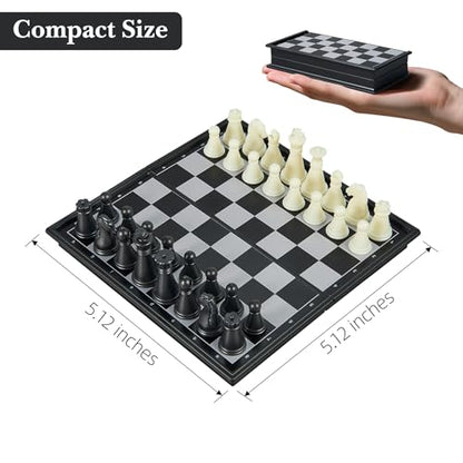 Mini Travel Chess Set - 5.1 Inhces Magnetic Portable Folding Chess Board Games for Kids - Small Pocket Chess Set(X-Small)