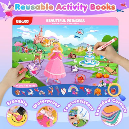 Search and Find Activity Books for Kids Ages 3-5, 2 In 1 Princess Preschool Educational Seek Game Coloring Books, Travel Games Toys for Car Airplane, Road Trip Activities for Kids, Birthday Gifts - style: Princess, Girl