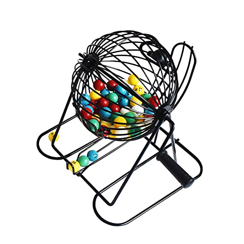 Yuanhe Deluxe Bingo Game Set - Metal Round Cage, 75 Colored Bingo Balls, 100 Bingo Cards, 500 Mixed Chips and Master Board for Large Groups, Parties - style: Deluxe Set