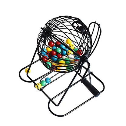 Yuanhe Deluxe Bingo Game Set - Metal Round Cage, 75 Colored Bingo Balls, 100 Bingo Cards, 500 Mixed Chips and Master Board for Large Groups, Parties - style: Deluxe Set