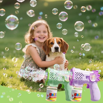 EagleStone Bubble Guns Bubble Machine for Toddlers, 10,000 Bubbles/Min Automatic Bubble Blower with Lights, 4 Pre-Filled Solutions, Light Up Bubble Blaster Outdoor Easter Birthday Gifts for Boys Girls - color: Green,purple