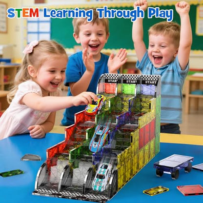 WMXDU 2-in-1 Dynamic Magnetic Downhill & Race Track Set - 40PCS Expandable Magnetic Tiles with Car for Creative STEM Play The Ultimate Travel Toy & Gift for Kids Ages 3-8 (40pcs-Race Set) - style: 40pcs-Race Set