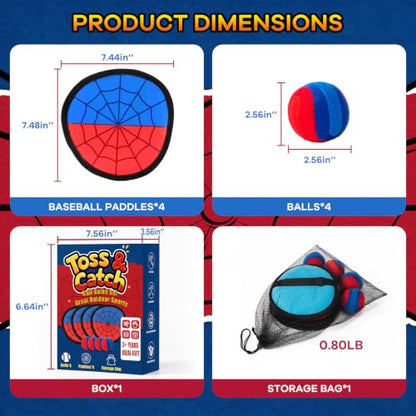 Toss and Catch Ball Game - Beginner Sticky Balls & Kids Baseball Training Glove Toy Paddle - 2026 Top Outdoor Game for Family Boys & Girls - Fun Birthday Gift Idea for 3 4 5 6 7 8 9 10 + Year Boys