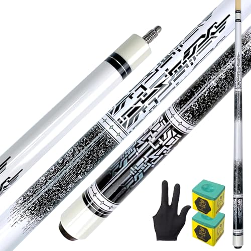 57 Inch Pool Cue Stick - 13mm Fiber Ferrule Tip, Maple Birch Wood Billiard Cue with Chalk & Glove | Explosion-Proof Joint for Home, Bar, Billiard Hall - style: Maple Birch Wood Billiard Cue-Black/White