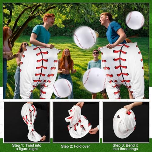 Shappy Granny Pants Yard Game, 2 Pcs 31.5 x 39.5 Inches Big Baseball Granny Pants with 8 8 Inch Bouncy Balls 2 Pump Giant Baseball Outdoor Game for Family Reunion Team Building Picnic Field Day - style: Baseball