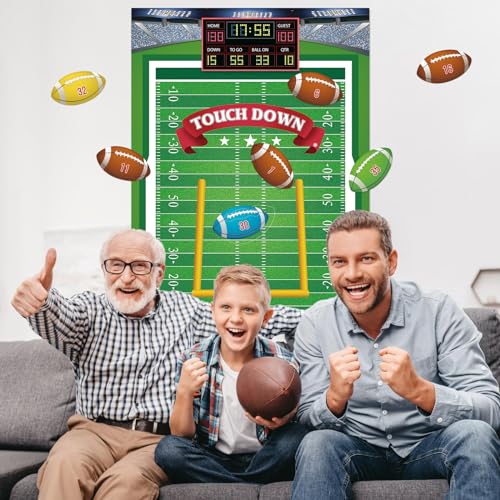 Hooqict Pin The Football on The Goalpost Football Party Games for Kids Game Day Boys Sports Theme Birthday Party Decorations, Large Poster with 36 Rugby Stickers - style: Football