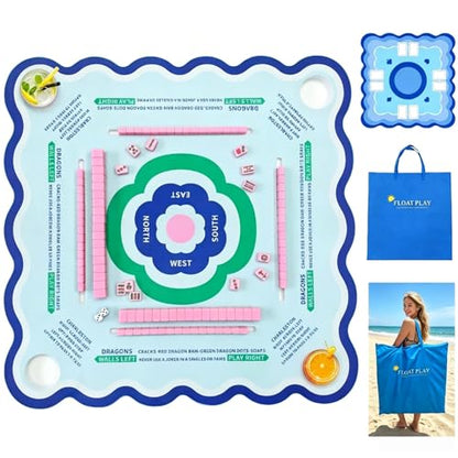 Floating Mahjong Table for Pool Game, Double Sided 31.5 inch Mahjong Mat & Board with Storage Bag, Versatile Adult Poker Domino Game, Aqua Water Float for Swimming Pool and Poolside