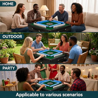 Portable Automatic Mahjong Table, Hand-held Mini-Mahjong, Automatic Mahjong, Foldable Mahjong Table w/American&Chinese -Style Magnetic Tiles, for Outdoor & Home Fun (Black) - color: B-black& American and Chinese Mahjong Tiles