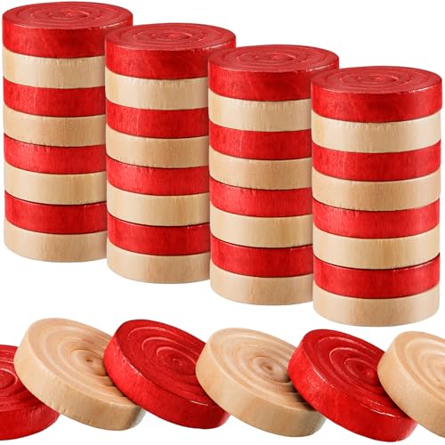Sumind 48 Pcs Wooden Checkers Pieces 1.06 Inch Checker Pieces in Drawstring Storage Pouch Board Game with Stackable Ridge for Travel Office Backgammon Game (Red, Natural) - color: Red, Natural