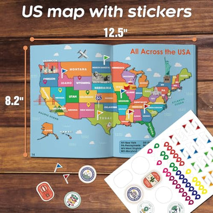 US License Plate Journey Educational Game, State Geography Learning Activity Book with Stickers, Road Trip Matching Game