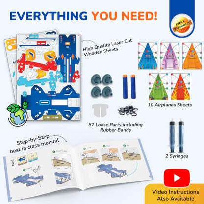 Smartivity DIY 2in1 Hydraulic Paper Airplanes & Darts Launcher STEM Toy for Kids Ages 6-14 Years I Birthday Gifts for Smart Kids | Science Kit for Boys & Girls 6, 8,10,12,14 Years Old - style: Hydraulic Plane Launcher