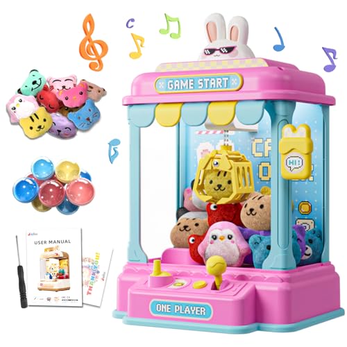 Pixel Rabbit Mini Claw Machine for Kids, Compact Arcade Prize Grabber with Plush Toys and Capsules, Mute Mode Tabletop Game, Gift for Ages 3 and Up