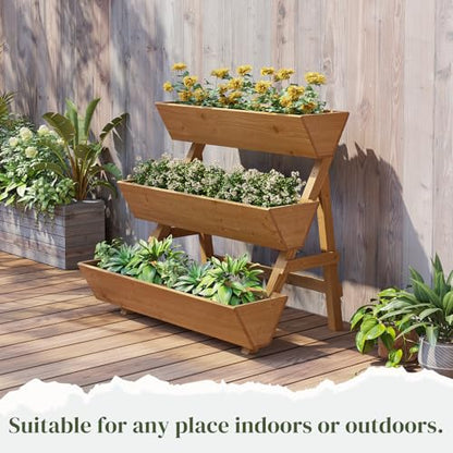 3-Tier Wooden Vertical Raised Garden Bed with Legs, Tiered Planter Box, Vertical Garden Planter,Wood Plant Stand Wood Flower Rack for Patio, Balcony, Freestanding. (Brown-Large) - color: Brown, size: Big