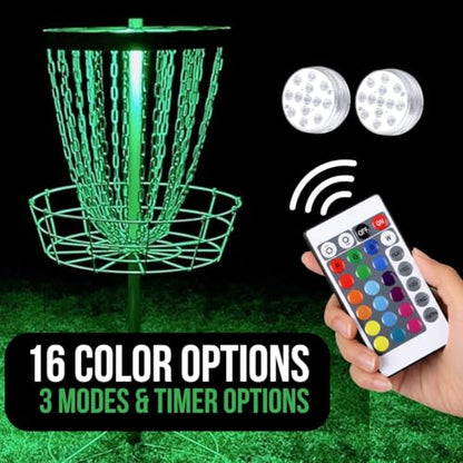 Birdi Disc Golf Beacon -2Pack - Magnetic LED Disc Golf Basket Lights-Remote Controlled-Waterproof-Multi Colored-Glow Disc Golf-Night Disc Golf