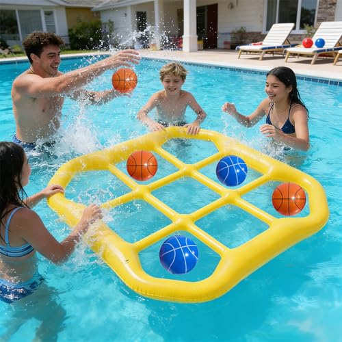 Giant Tic Tac Toe Game & Pool Toys, Inflatable Pool Tictac Game with 10 Balls, Giant Floating Grid Puzzle, Great for Outdoor Swimming and Beach Parties for Family