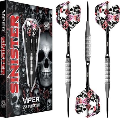 Viper Sinister Steel Tip Darts, 95% Tungsten Darts Metal Tip Dart Set for Sisal Dartboard, Sandblasted Barrels, Aluminum Dart Shafts with Locking Holes, Professional Grade - size: 22 Grams, style: Nasty Cut