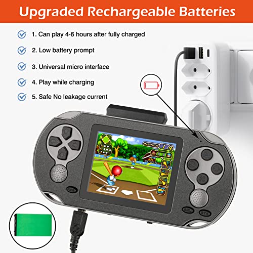 TaddToy 16 Bit Handheld Game for Kids Adults, 3.0'' Large Screen Preloaded 230 HD Classic Retro Video Games with USB Rechargeable Battery & 3 Game Cartridges for Birthday Gift for Kids 4-12 (Black) - color: Black