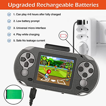 TaddToy 16 Bit Handheld Game for Kids Adults, 3.0'' Large Screen Preloaded 230 HD Classic Retro Video Games with USB Rechargeable Battery & 3 Game Cartridges for Birthday Gift for Kids 4-12 (Black) - color: Black