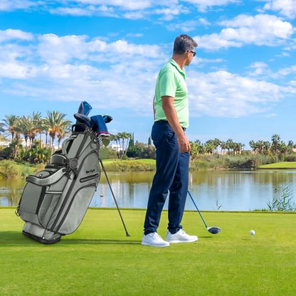 14 Way Full Length Dividers Golf Stand Bag, Lightweight Golf Bag with Stand for Men and Women Golf Club Carry Bag with Dual Strap & Rain Cover - color: Green