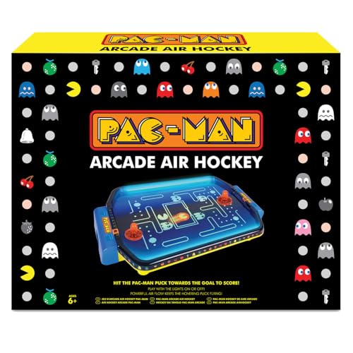 Pac-Man: Arcade Air Hockey - Premium Series, Glow-in-The-Dark Tabletop Game, Motorized Air Cushion, Neon Colors, Licensed, Adults & Kids 6+, 2 Players