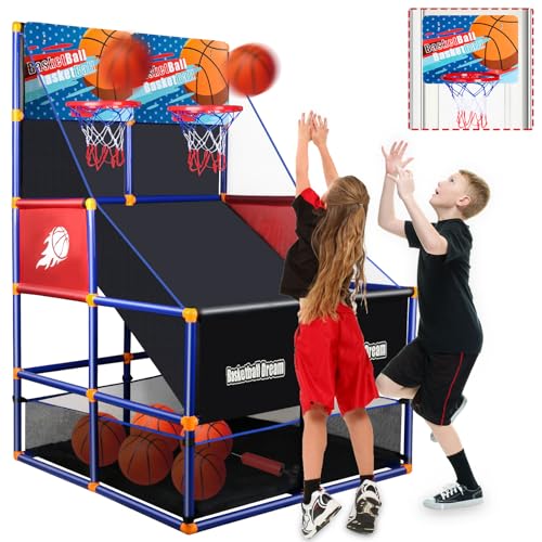 Arcade Basketball Game Set for Kids, Boy Toys Basketball Hoop with 4-5 Balls for 3-12 Years Old, Adjustable Height w/Pump & Storage Net for Kids Indoor Outdoor Sports Play, Christmas Birthday Gifts
