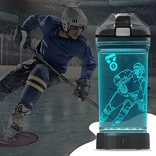 YuanDian Hockey Gifts for Boys, Light Up Water Bottle - 14 OZ Tritan BPA Free Eco-Friendly - Cool LED Sport Cups Gift for Hockey Player School Kids Girl Child Christmas Holiday