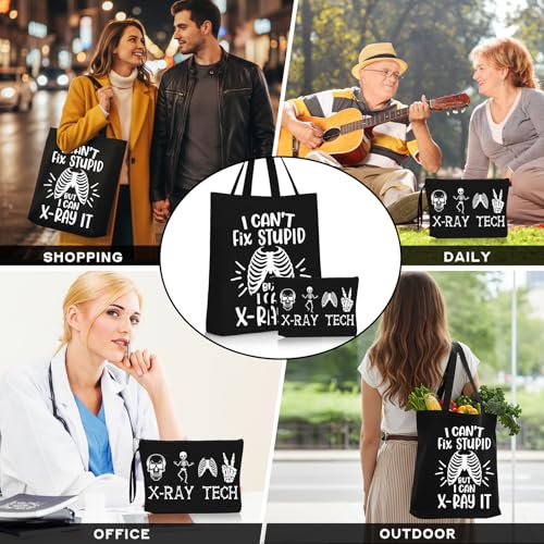 Sieral 2 Pcs Animal Lover Bag Gift for Women Travel Canvas Tote Portable Zipper Pouch Canvas Reusable Grocery Tote - style: X-ray