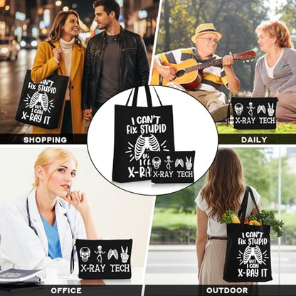 Sieral 2 Pcs Animal Lover Bag Gift for Women Travel Canvas Tote Portable Zipper Pouch Canvas Reusable Grocery Tote - style: X-ray