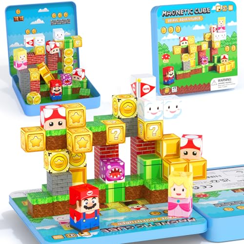 49PCS Mini Magnetic Tiles Travel Toys for Kids Ages 4-8, Magnetic Building Blocks Adventure Set with Portable Iron Storage Box & Play Base, STEM Learning Activities for Toddlers 3-5 - style: Game Magnetic Building Blocks Travel Set Toys - 49PCS