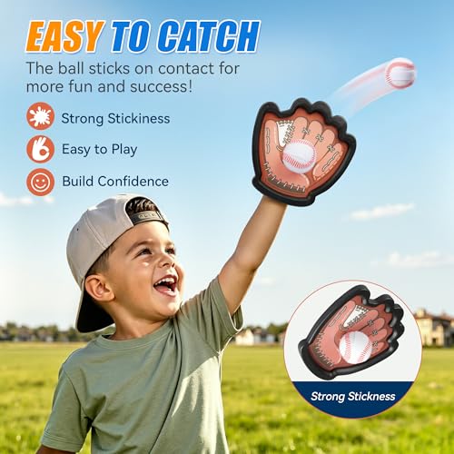 JoyCat Toss and Catch Ball Game for Kids — Sticky Catching Ball Set, Soft Balls & Plastic Paddles, Outdoor Toddler Baseball Toy for Beach Backyard Camping, Boys Girls Ages 3-12