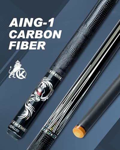 KONLLEN 58 Inch 19oz Carbon Fiber Pool Cue Stick | low deflection,10.5/11.5/12.5mm tips,weight-adjustable design,3/8x8 joint,handcrafted inlay,premium handle - color: AING-1F-12.5mm