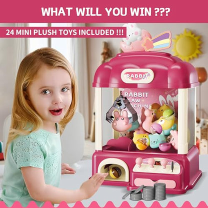 Kids Claw Machine with Toys Inside, Vending Machine Lights & Sound, Electronic Mini Claw Game for Boys & Girls, Birthday & Party Gift, Includes 25 Plush Toys, Surprise Eggs & USB Cable - style: Large Bunny Wonder