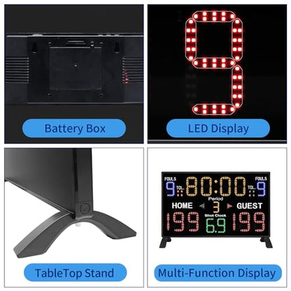 LUCKY TIME Basketball Scoreboard with Shot Clock, 12/14/24/30/25/60 Seconds, Upgraded Thickening Digital Scoreboard with Remote, Battery Powered Electronic Scoreboard for Indoor Outdoor - style: Double-Sided (Remote / Battery)