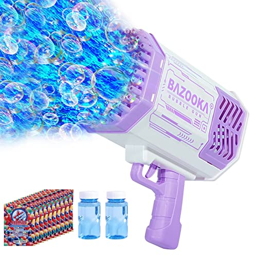 Bomoco Bubble Machine Gun for Kids Light Up Outdoor Toy, 69 Holes Purple | Large Output, Includes Bubble Solution, Good for Boys Girls Ages 3-12, Birthday Wedding Swimpool Beach Party Favors - color: Purple